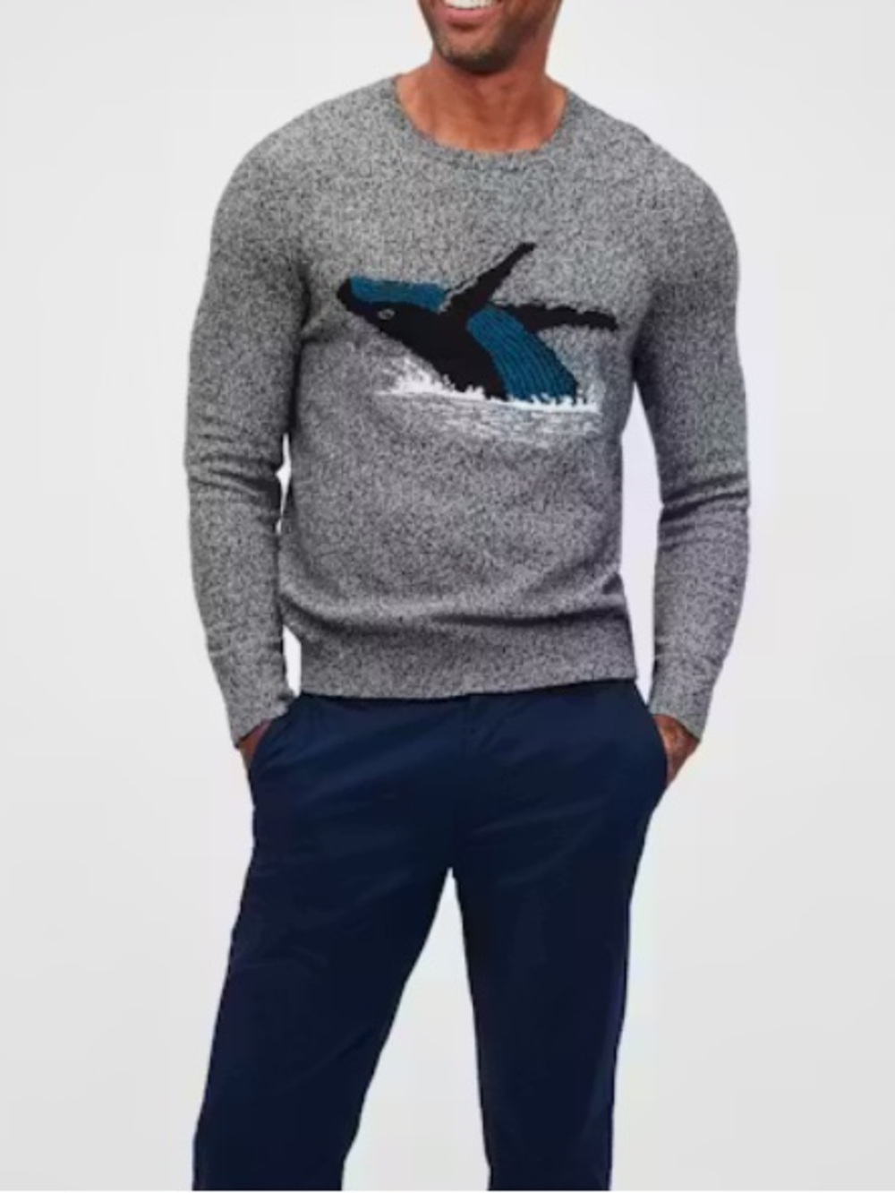 Bonobos Men's Whale Black Gray Blue Merino Wool Pullover Sweater Slim Size M